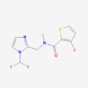 molecular formula C11H10F3N3OS B7366559 N-[[1-(difluoromethyl)imidazol-2-yl]methyl]-3-fluoro-N-methylthiophene-2-carboxamide 