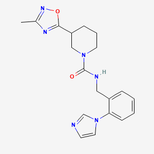 molecular formula C19H22N6O2 B7366600 N-[(2-imidazol-1-ylphenyl)methyl]-3-(3-methyl-1,2,4-oxadiazol-5-yl)piperidine-1-carboxamide 
