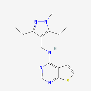 molecular formula C15H19N5S B7366695 N-[(3,5-diethyl-1-methylpyrazol-4-yl)methyl]thieno[2,3-d]pyrimidin-4-amine 