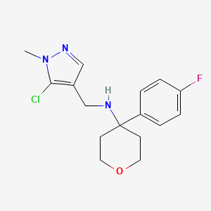 molecular formula C16H19ClFN3O B7366834 N-[(5-chloro-1-methylpyrazol-4-yl)methyl]-4-(4-fluorophenyl)oxan-4-amine 