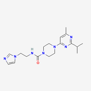 molecular formula C18H27N7O B7366857 N-(2-imidazol-1-ylethyl)-4-(6-methyl-2-propan-2-ylpyrimidin-4-yl)piperazine-1-carboxamide 