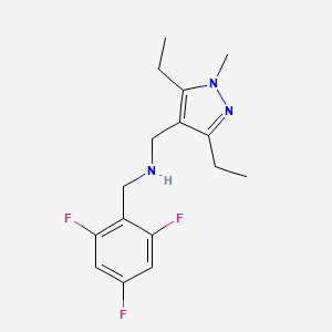 molecular formula C16H20F3N3 B7366940 N-[(3,5-diethyl-1-methylpyrazol-4-yl)methyl]-1-(2,4,6-trifluorophenyl)methanamine 