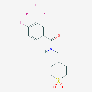 molecular formula C14H15F4NO3S B7366955 N-[(1,1-dioxothian-4-yl)methyl]-4-fluoro-3-(trifluoromethyl)benzamide 