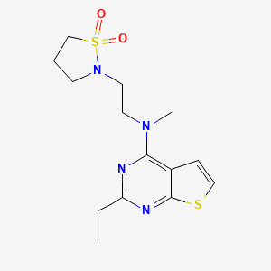molecular formula C14H20N4O2S2 B7367135 N-[2-(1,1-dioxo-1,2-thiazolidin-2-yl)ethyl]-2-ethyl-N-methylthieno[2,3-d]pyrimidin-4-amine 