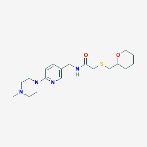 molecular formula C19H30N4O2S B7367209 N-[[6-(4-methylpiperazin-1-yl)pyridin-3-yl]methyl]-2-(oxan-2-ylmethylsulfanyl)acetamide 