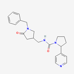 molecular formula C22H26N4O2 B7367211 N-[(1-benzyl-5-oxopyrrolidin-3-yl)methyl]-2-pyridin-4-ylpyrrolidine-1-carboxamide 