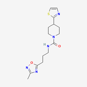 molecular formula C15H21N5O2S B7367317 N-[3-(3-methyl-1,2,4-oxadiazol-5-yl)propyl]-4-(1,3-thiazol-2-yl)piperidine-1-carboxamide 