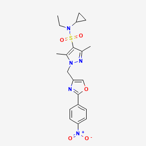 molecular formula C20H23N5O5S B7367338 N-cyclopropyl-N-ethyl-3,5-dimethyl-1-[[2-(4-nitrophenyl)-1,3-oxazol-4-yl]methyl]pyrazole-4-sulfonamide 