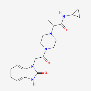 molecular formula C19H25N5O3 B7367371 N-cyclopropyl-2-[4-[2-(2-oxo-3H-benzimidazol-1-yl)acetyl]piperazin-1-yl]propanamide 