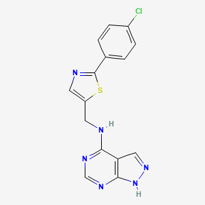 molecular formula C15H11ClN6S B7367379 N-[[2-(4-chlorophenyl)-1,3-thiazol-5-yl]methyl]-1H-pyrazolo[3,4-d]pyrimidin-4-amine 