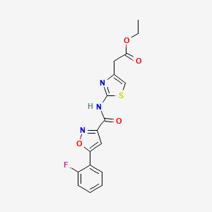 molecular formula C17H14FN3O4S B7367502 Ethyl 2-[2-[[5-(2-fluorophenyl)-1,2-oxazole-3-carbonyl]amino]-1,3-thiazol-4-yl]acetate 