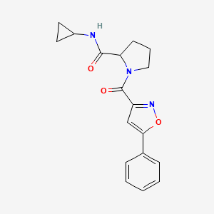 molecular formula C18H19N3O3 B7367771 N-cyclopropyl-1-(5-phenyl-1,2-oxazole-3-carbonyl)pyrrolidine-2-carboxamide 