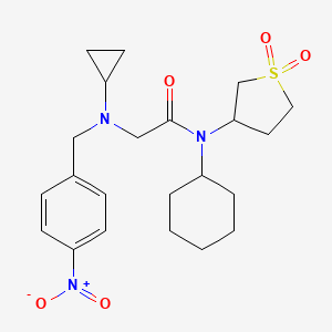 molecular formula C22H31N3O5S B7367838 N-cyclohexyl-2-[cyclopropyl-[(4-nitrophenyl)methyl]amino]-N-(1,1-dioxothiolan-3-yl)acetamide 