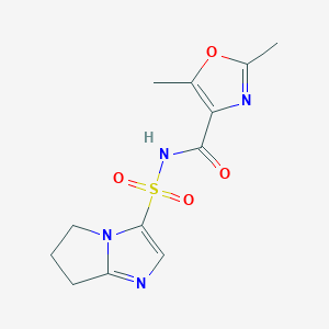 molecular formula C12H14N4O4S B7367982 N-(6,7-dihydro-5H-pyrrolo[1,2-a]imidazol-3-ylsulfonyl)-2,5-dimethyl-1,3-oxazole-4-carboxamide 