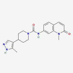 molecular formula C20H23N5O2 B7368011 N-(1-methyl-2-oxoquinolin-7-yl)-4-(5-methyl-1H-pyrazol-4-yl)piperidine-1-carboxamide 