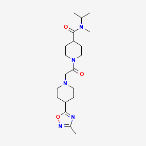 molecular formula C20H33N5O3 B7368317 N-methyl-1-[2-[4-(3-methyl-1,2,4-oxadiazol-5-yl)piperidin-1-yl]acetyl]-N-propan-2-ylpiperidine-4-carboxamide 