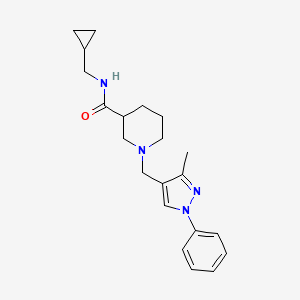 molecular formula C21H28N4O B7368319 N-(cyclopropylmethyl)-1-[(3-methyl-1-phenylpyrazol-4-yl)methyl]piperidine-3-carboxamide 