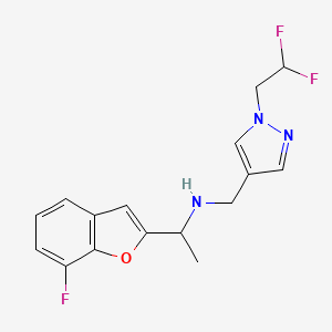 molecular formula C16H16F3N3O B7368498 N-[[1-(2,2-difluoroethyl)pyrazol-4-yl]methyl]-1-(7-fluoro-1-benzofuran-2-yl)ethanamine 