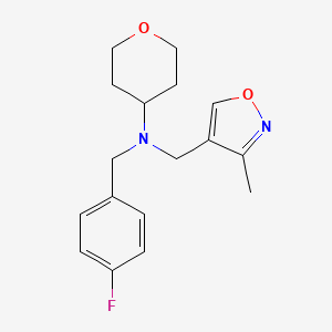 molecular formula C17H21FN2O2 B7368501 N-[(4-fluorophenyl)methyl]-N-[(3-methyl-1,2-oxazol-4-yl)methyl]oxan-4-amine 