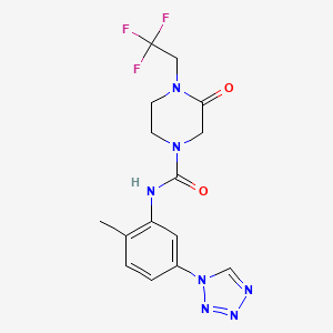 molecular formula C15H16F3N7O2 B7368505 N-[2-methyl-5-(tetrazol-1-yl)phenyl]-3-oxo-4-(2,2,2-trifluoroethyl)piperazine-1-carboxamide 