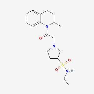 molecular formula C18H27N3O3S B7368862 N-ethyl-1-[2-(2-methyl-3,4-dihydro-2H-quinolin-1-yl)-2-oxoethyl]pyrrolidine-3-sulfonamide 