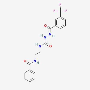 molecular formula C18H17F3N4O3 B7368998 N-[2-[[[3-(trifluoromethyl)benzoyl]amino]carbamoylamino]ethyl]benzamide 