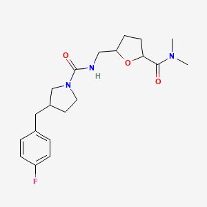 molecular formula C20H28FN3O3 B7369286 N-[[5-(dimethylcarbamoyl)oxolan-2-yl]methyl]-3-[(4-fluorophenyl)methyl]pyrrolidine-1-carboxamide 