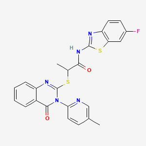 molecular formula C24H18FN5O2S2 B7370127 N-(6-fluoro-1,3-benzothiazol-2-yl)-2-[3-(5-methylpyridin-2-yl)-4-oxoquinazolin-2-yl]sulfanylpropanamide 