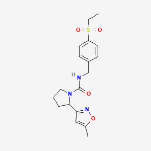 molecular formula C18H23N3O4S B7370154 N-[(4-ethylsulfonylphenyl)methyl]-2-(5-methyl-1,2-oxazol-3-yl)pyrrolidine-1-carboxamide 