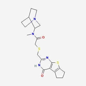 molecular formula C20H26N4O2S2 B7370345 N-(1-azabicyclo[2.2.2]octan-3-yl)-N-methyl-2-[(12-oxo-7-thia-9,11-diazatricyclo[6.4.0.02,6]dodeca-1(8),2(6),9-trien-10-yl)methylsulfanyl]acetamide 