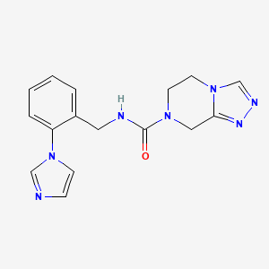 molecular formula C16H17N7O B7370495 N-[(2-imidazol-1-ylphenyl)methyl]-6,8-dihydro-5H-[1,2,4]triazolo[4,3-a]pyrazine-7-carboxamide 
