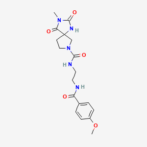 molecular formula C18H23N5O5 B7370598 N-[2-[(4-methoxybenzoyl)amino]ethyl]-3-methyl-2,4-dioxo-1,3,7-triazaspiro[4.4]nonane-7-carboxamide 