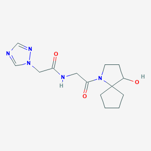 molecular formula C14H21N5O3 B7370743 N-[2-(4-hydroxy-1-azaspiro[4.4]nonan-1-yl)-2-oxoethyl]-2-(1,2,4-triazol-1-yl)acetamide 