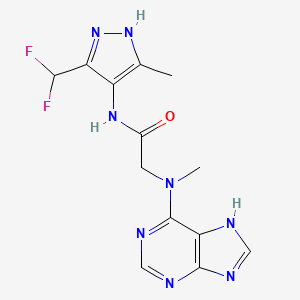 molecular formula C13H14F2N8O B7370760 N-[3-(difluoromethyl)-5-methyl-1H-pyrazol-4-yl]-2-[methyl(7H-purin-6-yl)amino]acetamide 