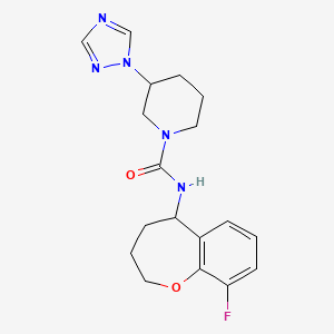 molecular formula C18H22FN5O2 B7370792 N-(9-fluoro-2,3,4,5-tetrahydro-1-benzoxepin-5-yl)-3-(1,2,4-triazol-1-yl)piperidine-1-carboxamide 