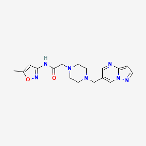 molecular formula C17H21N7O2 B7370989 N-(5-methyl-1,2-oxazol-3-yl)-2-[4-(pyrazolo[1,5-a]pyrimidin-6-ylmethyl)piperazin-1-yl]acetamide 