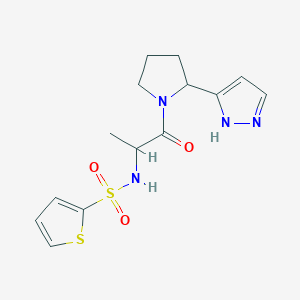 molecular formula C14H18N4O3S2 B7371089 N-[1-oxo-1-[2-(1H-pyrazol-5-yl)pyrrolidin-1-yl]propan-2-yl]thiophene-2-sulfonamide 