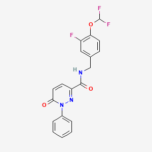 molecular formula C19H14F3N3O3 B7371156 N-[[4-(difluoromethoxy)-3-fluorophenyl]methyl]-6-oxo-1-phenylpyridazine-3-carboxamide 