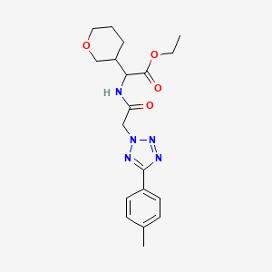 molecular formula C19H25N5O4 B7371158 Ethyl 2-[[2-[5-(4-methylphenyl)tetrazol-2-yl]acetyl]amino]-2-(oxan-3-yl)acetate 