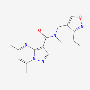 molecular formula C17H21N5O2 B7371181 N-[(3-ethyl-1,2-oxazol-4-yl)methyl]-N,2,5,7-tetramethylpyrazolo[1,5-a]pyrimidine-3-carboxamide 