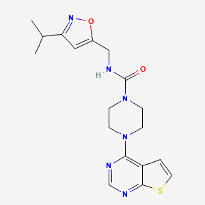 molecular formula C18H22N6O2S B7371213 N-[(3-propan-2-yl-1,2-oxazol-5-yl)methyl]-4-thieno[2,3-d]pyrimidin-4-ylpiperazine-1-carboxamide 