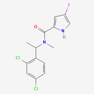 molecular formula C14H13Cl2IN2O B7371290 N-[1-(2,4-dichlorophenyl)ethyl]-4-iodo-N-methyl-1H-pyrrole-2-carboxamide 