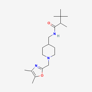 molecular formula C19H33N3O2 B7371319 N-[[1-[(4,5-dimethyl-1,3-oxazol-2-yl)methyl]piperidin-4-yl]methyl]-2,3,3-trimethylbutanamide 