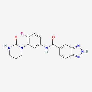 molecular formula C17H15FN6O2 B7371342 N-[4-fluoro-3-(2-oxo-1,3-diazinan-1-yl)phenyl]-2H-benzotriazole-5-carboxamide 
