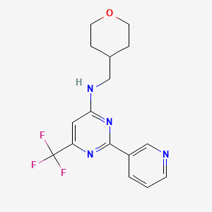 molecular formula C16H17F3N4O B7371514 N-(oxan-4-ylmethyl)-2-pyridin-3-yl-6-(trifluoromethyl)pyrimidin-4-amine 