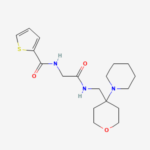 molecular formula C18H27N3O3S B7371587 N-[2-oxo-2-[(4-piperidin-1-yloxan-4-yl)methylamino]ethyl]thiophene-2-carboxamide 