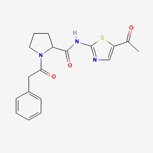 molecular formula C18H19N3O3S B7371750 N-(5-acetyl-1,3-thiazol-2-yl)-1-(2-phenylacetyl)pyrrolidine-2-carboxamide 