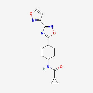 molecular formula C15H18N4O3 B7371832 N-[4-[3-(1,2-oxazol-3-yl)-1,2,4-oxadiazol-5-yl]cyclohexyl]cyclopropanecarboxamide 