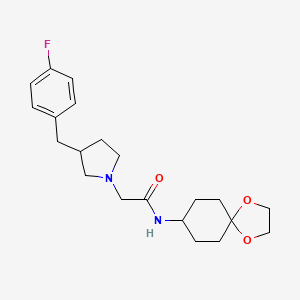 molecular formula C21H29FN2O3 B7371850 N-(1,4-dioxaspiro[4.5]decan-8-yl)-2-[3-[(4-fluorophenyl)methyl]pyrrolidin-1-yl]acetamide 