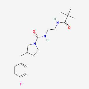 molecular formula C19H28FN3O2 B7371862 N-[2-(2,2-dimethylpropanoylamino)ethyl]-3-[(4-fluorophenyl)methyl]pyrrolidine-1-carboxamide 